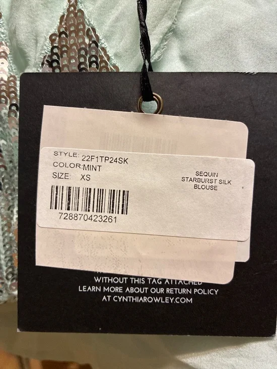 NWT Cynthia Rowley Starburst Peasant Mint Silk Sequins Blouse - Picture 2 of 5